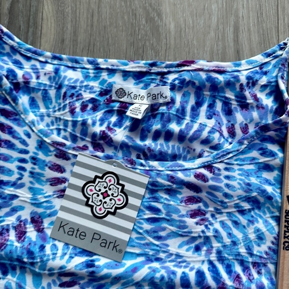 Women’s Jackquard ¾ Sleeve Blouse Blue Pattern Size Small - Picture 6 of 9